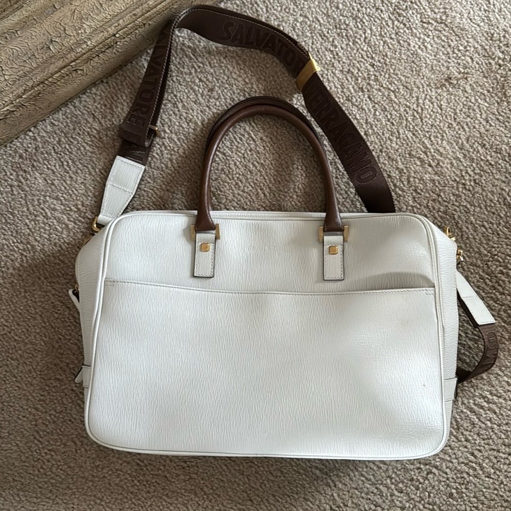 Ferragamo white leather computer/briefcase portfolio bag